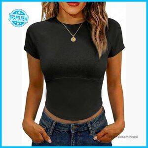 Ribbed Knit Crop Top Slim Fit Y2K Gym Workout Tee Summer Basic